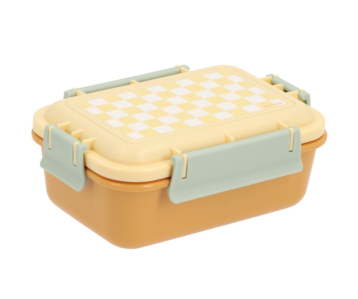 Stačiakampė pietų dėžutė vaikams geltonos spalvos, šachmatų raštas